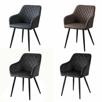2 Pcs Dining Chairs With Armrests Velvet / PU Cushions Diamond Pattern Backrests