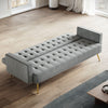 3 Seater Grey Sofa Bed Luxury Velvet Nonwovens New Foam Contrast Gold Metal Legs