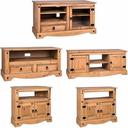 Corona TV Unit Entertainment Cabinet Display Storage Stand Solid Waxed Pine