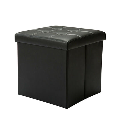 LARGE FAUX LEATHER FOLDING OTTOMAN POUFFE FOOT STOOL STORAGE BOX BLACK SINGLE