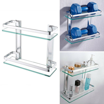 Alu Bath Showering Shelf Storage Rack Glass Corner Wall Holder Caddy Organizers