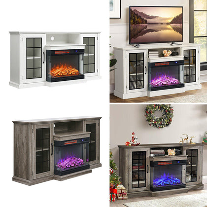 Electric Insert Fireplace Heater Stove &TV Stand Cabinet LED 3Color Fire Remote