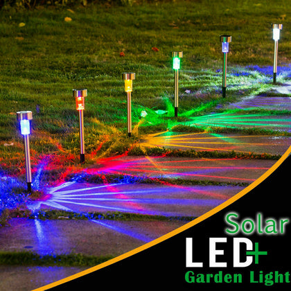 10 x STAINLESS STEEL SOLAR LIGHTS POWERED GARDEN POST PATH LED LAWN PATIO XMAS