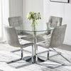 Small Glass Dining Table and 4 Chairs Micro Suede Cross Steel Legs Furniture Set