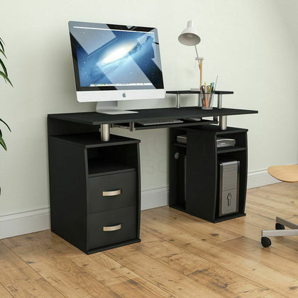 Otley Computer Desk 2 Drawer Laptop PC Study Table Workstation Office Home Black