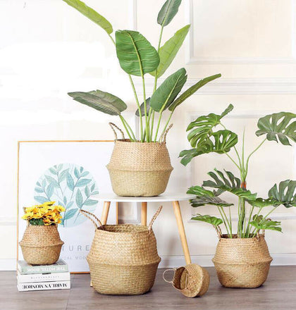Foldable Flower Plants Seagrass Woven Storage Basket Straw Pots Home Decor