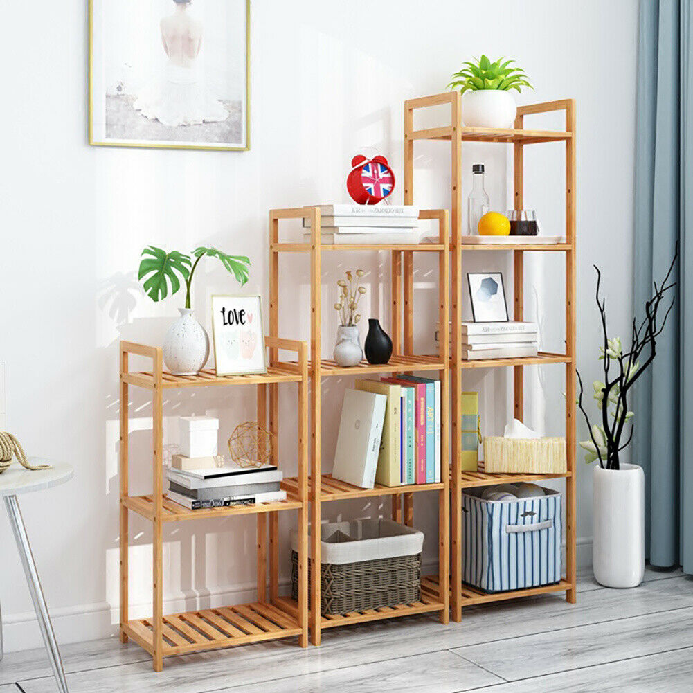 3/4/5 Tier Bamboo Wood Ladder Storage Display Unit Plant Flower Book Shelf Rack