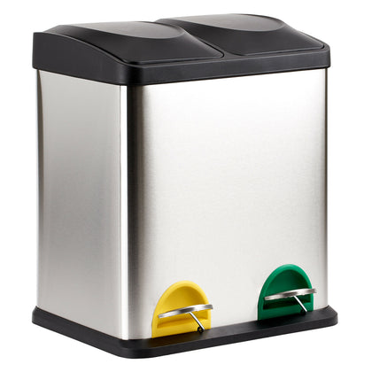 30 LITRE DOUBLE RECYCLING PEDAL BIN TWIN COMPARTMENT KITCHEN RUBBISH/WASTE 30L