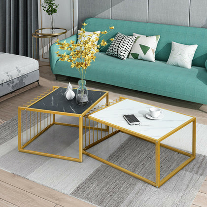 Set of 2 Nesting Coffee Table Modern Side End Table Set Metal Home Living Room