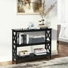 3-Tier Console Table X-design Wooden Hall Desk Side End Table W/ Shelf Black