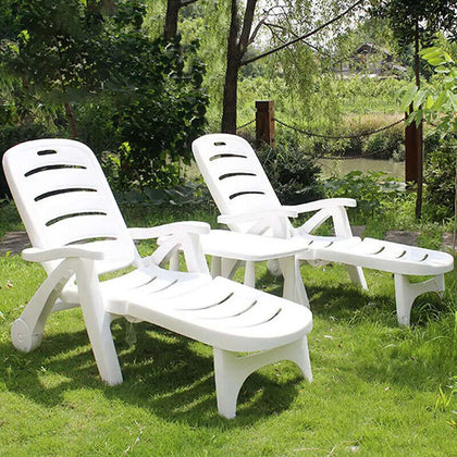 Wheeled Reclining Folding Chair Garden Patio Beach Sun Lounger Chairs Pool Seat