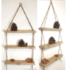 Rustic Shabby Chic Handmade Rope Shelves Wooden Natural Wood Hanging 3 Tier 40cm