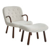 Boucle Armchair with Footstool Accent Tub Chair Occasional Chair Wing Back White