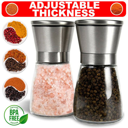 2X Premium Stainless Steel Salt & Pepper Grinder Shaker Mill Kitchen Cook Tools