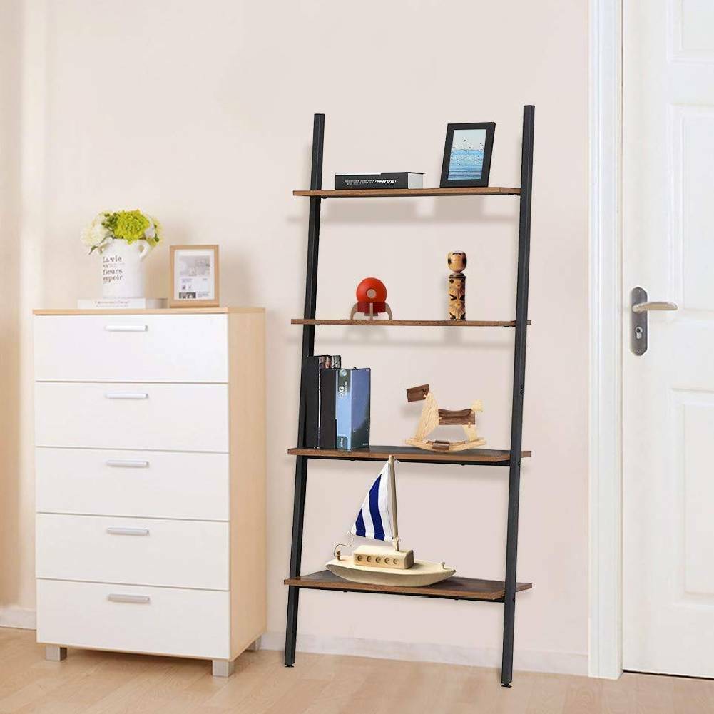 Industrial Ladder Shelves Wall Shelf Hanging Rack 4 Tier Storage Shelving Unit