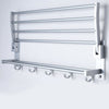 Wall Mounted Towel Rail Foldable Bathroom Towel Holder Shelf Storage Rack Hooks