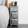 Shabby Chic Bedside Unit Tables Drawers Cabinet + Wicker Storage Wooden Bedroom