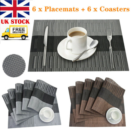 12PCS PVC Place Mats and Coasters Non-slip Washable Dining Table Placemats UK