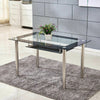 2 Tier Tempered Glass Dining Table Chrome Legs Kitchen Dining Room Storage Shelf