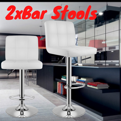 2X Bar Stools Dining Faux Leather Breakfast Bar Chair Kitchen Stool Swivel White