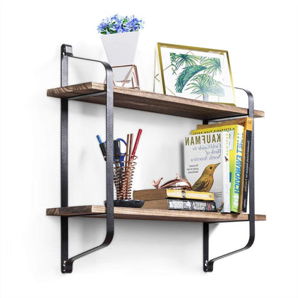 Ajustable Length Floating Shelves Wall Mount Unit with Timber Board Metal Frame