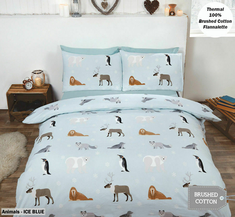 THERMAL 100% BRUSHED COTTON FLANNELETTE QUILT DUVET COVER BED SET COSY WARM SOFT