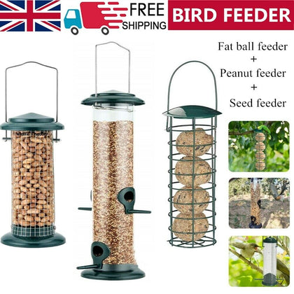 Hanging Wild Bird Feeder set of 3 Seed Nut Fat Ball Garden Feeding Station UK