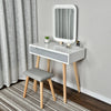 Dressing Table Vanity Set Make up Desk Rectangular LED Light Mirror w/Stool Wood