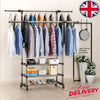 Double Rail Clothes Hanging Display Stand Shoes Rack With Wheels Adjustable UK
