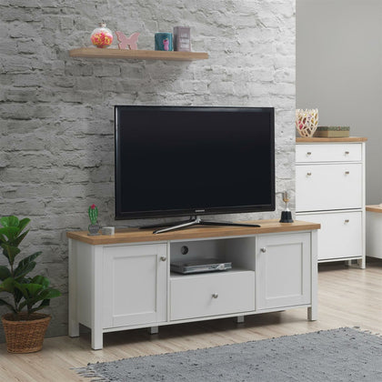 Astbury TV Unit Stand Media Cabinet 2 Doors + Drawer White & Oak