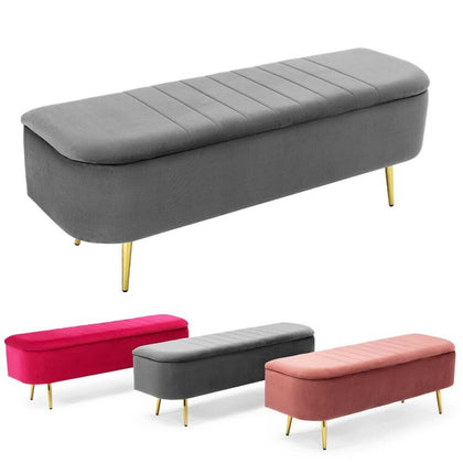 ISABELLA VELVET STORAGE OTTOMAN BENCH POUFFE FOOTREST BEDROOM LIVINGROOM SEAT