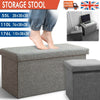 Foldable Storage Ottoman Pouffe Seat Folding Grey Linen Foot Stool Storage Stool