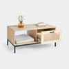 Lena Rattan Coffee Table Natural Industrial Design Black Metal Legs Living Room