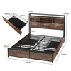 King Size Bed Frame Metal Platform Bed Slats Support w/Storage Headboard