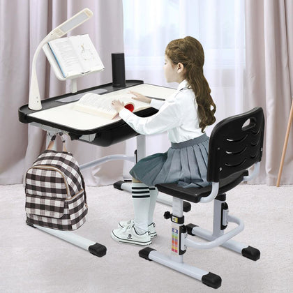 Height Adjustable Children Kids Study Table Desk Chair Set With LED Light