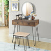 Vanity Makeup Dressing Table Wooden Cosmetic Table Stool Set W/ Light & Mirror