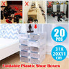 20x Clear Plastic Shoe Storage Boxes Drawer Stackable Foldable Durable Organiser