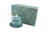 Vintage Floral Pattern New Bone China Tea for One Teapot Cup saucer Set, Teal