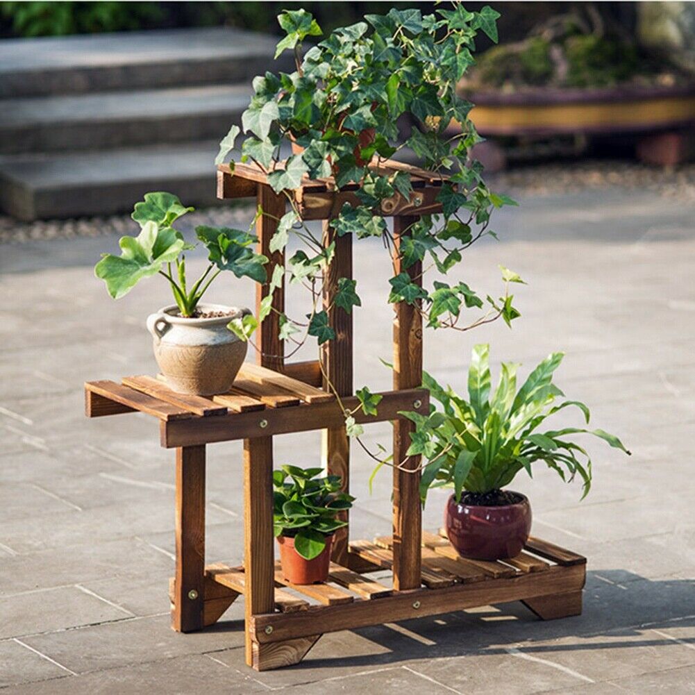 3 Tier Wooden Plant Display Stand Flower Pot Shelf Balcony Garden Holder Rack
