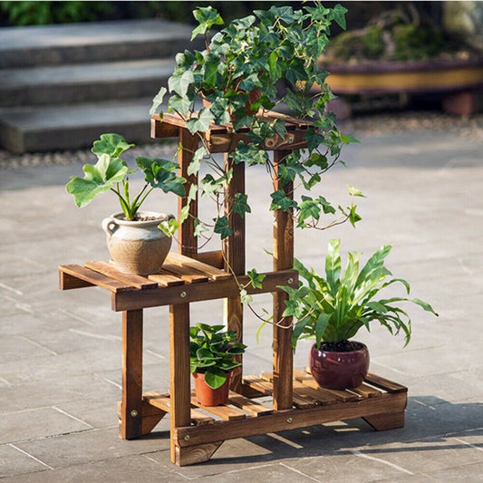 3 Tier Wooden Plant Display Stand Flower Pot Shelf Balcony Garden Holder Rack