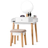 Vanity Makeup Dressing Table Wooden Cosmetic Table Stool Set W/Adjustable Mirror