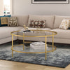 Coffee Table with Open Storage Tempered Glass Cocktail Table and Steel Frame