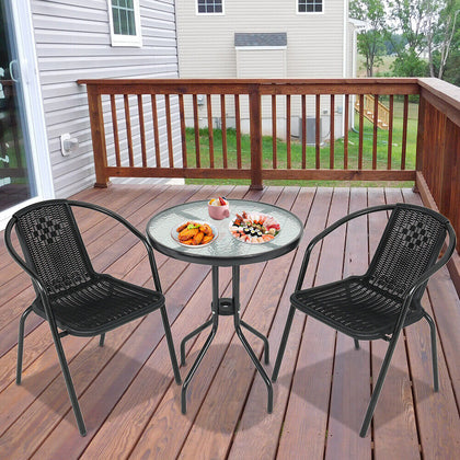 Black Wicker Bistro Set Table Chair Patio Garden In/Outdoor Furniture Diner Home