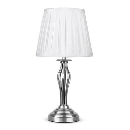 Traditional Wrought Iron Table Lamp Silver Brushed Chrome Pleated Fabric Shade