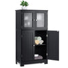Bathroom Floor Cabinet Freestanding Storage Cupboard W/ 2 Tempered Glass Doors