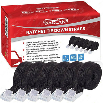 6 x Heavy Duty Ratchet Tie Down Straps Car Roof Rack Belts Quick Release 2.5M