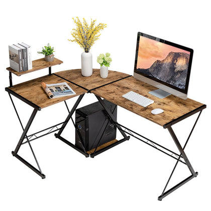 L-Shaped Corner Computer Desk PC Table Workstation W/ Monitor Stand & Host Tray
