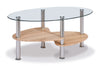 Coffee Table Clear Glass Oval Top Gloss White Black Natural Shelf Chrome Legs