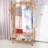 Heavy Duty Wooden Clothes Stand Coat Hanger Hooks with Double Shoe Rack & Wheels