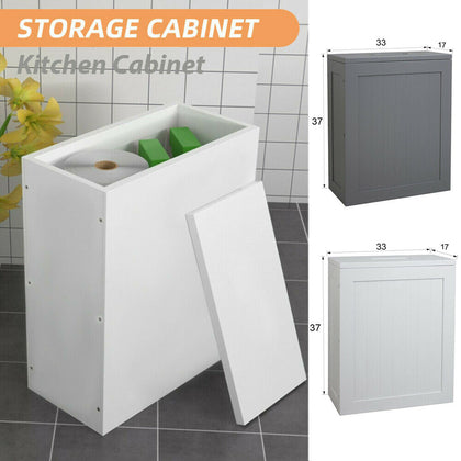 WHITE WOODEN BATHROOM CABINET STORAGE UNIT LAUNDRY TOILET CLEANING TIDY BOX UK